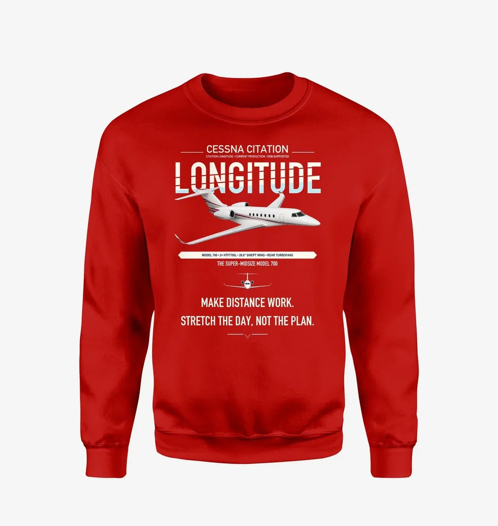 Cessna Citation Longitude design on red sweatshirt