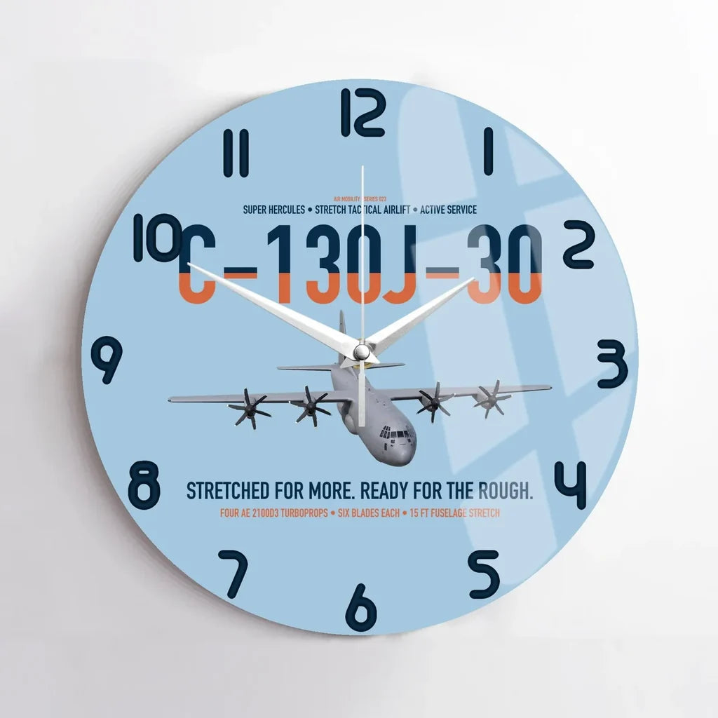 C-130J-30 Super Hercules design on light blue no frame wall clock