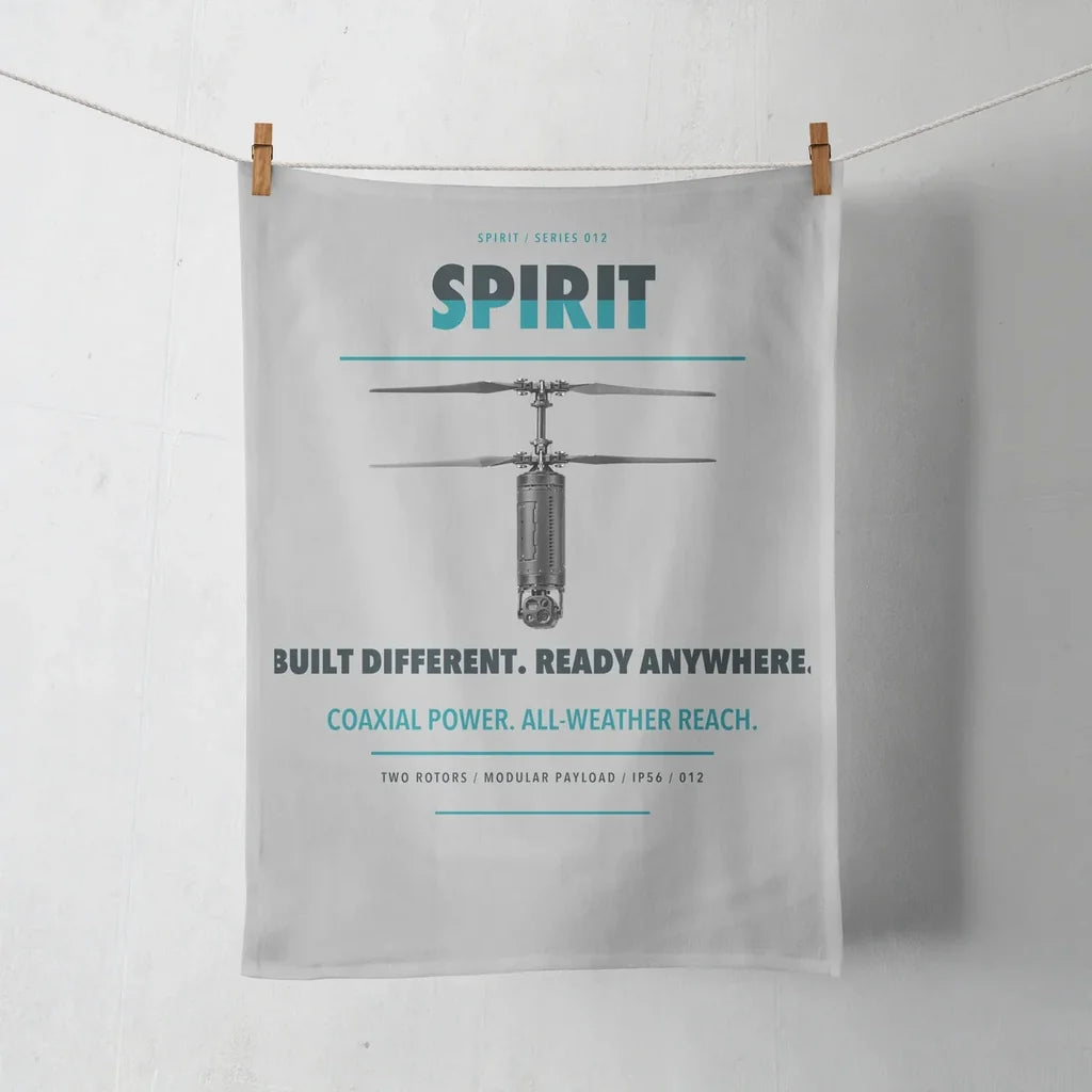 Ascent AeroSystems Spirit design on light gray towel