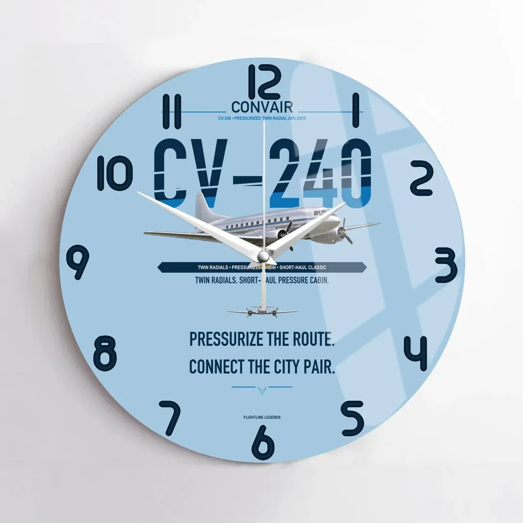 Convair CV-240 design on light blue no frame wall clock