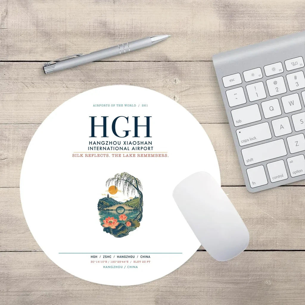 Hangzhou Xiaoshan International Airport (HGH) design on white round mouse pad