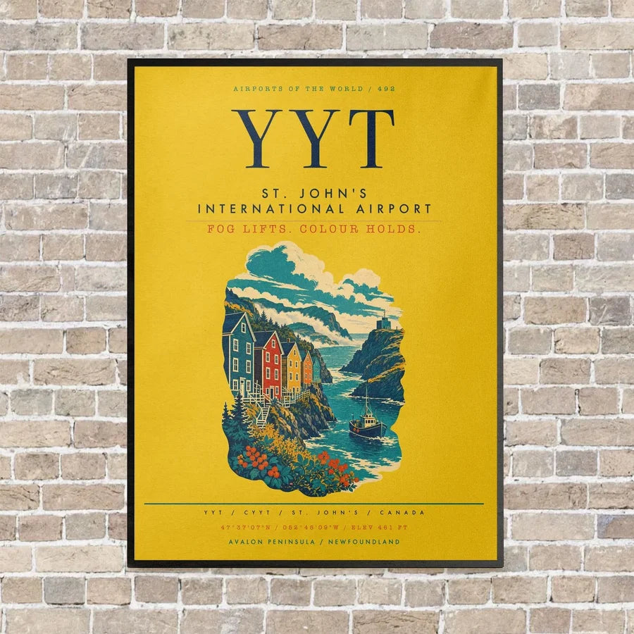St. John's International Airport YYT vertical canvas print - framed - yellow background