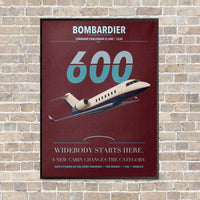 Thumbnail for Bombardier Challenger 600 vertical canvas print - framed - dark red background