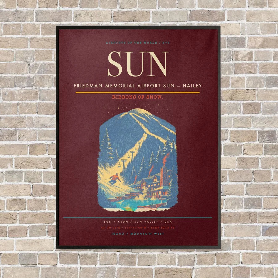 Friedman Memorial Airport SUN — Hailey vertical canvas print - framed - dark red background