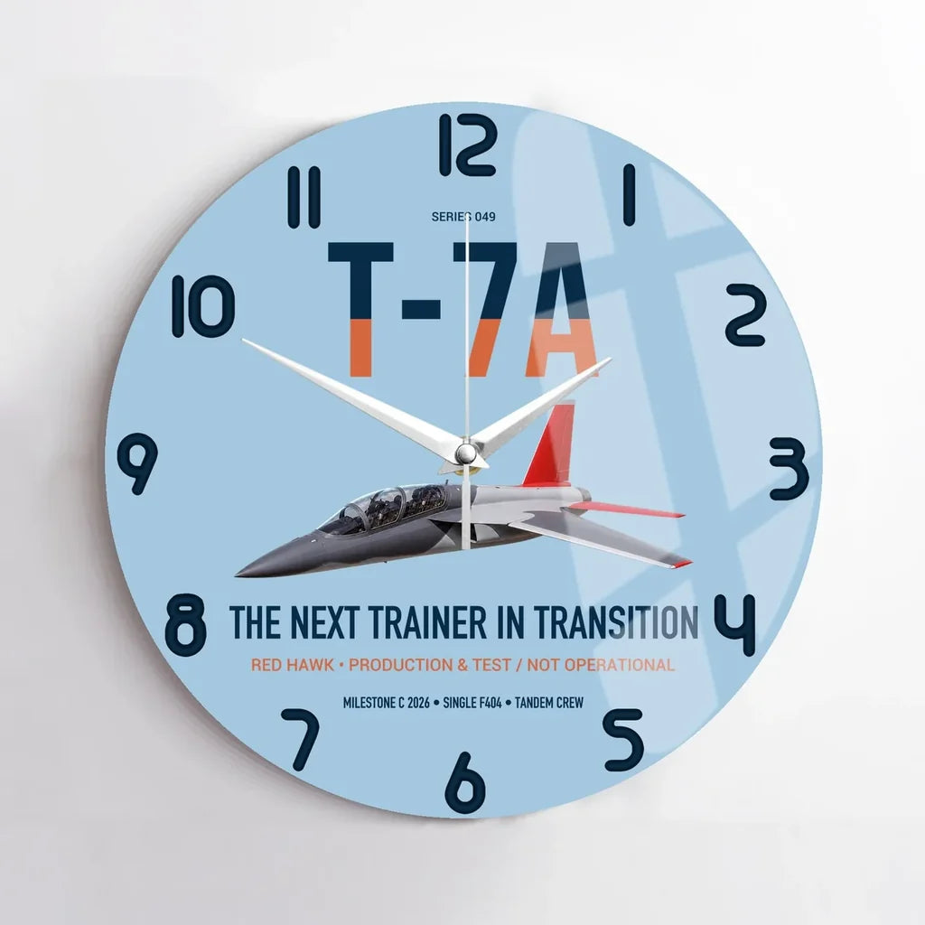 T-7A Red Hawk design on light blue no frame wall clock