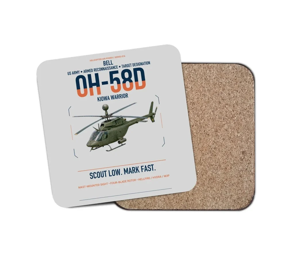 Bell OH-58D Kiowa Warrior design on light gray 1 piece coaster