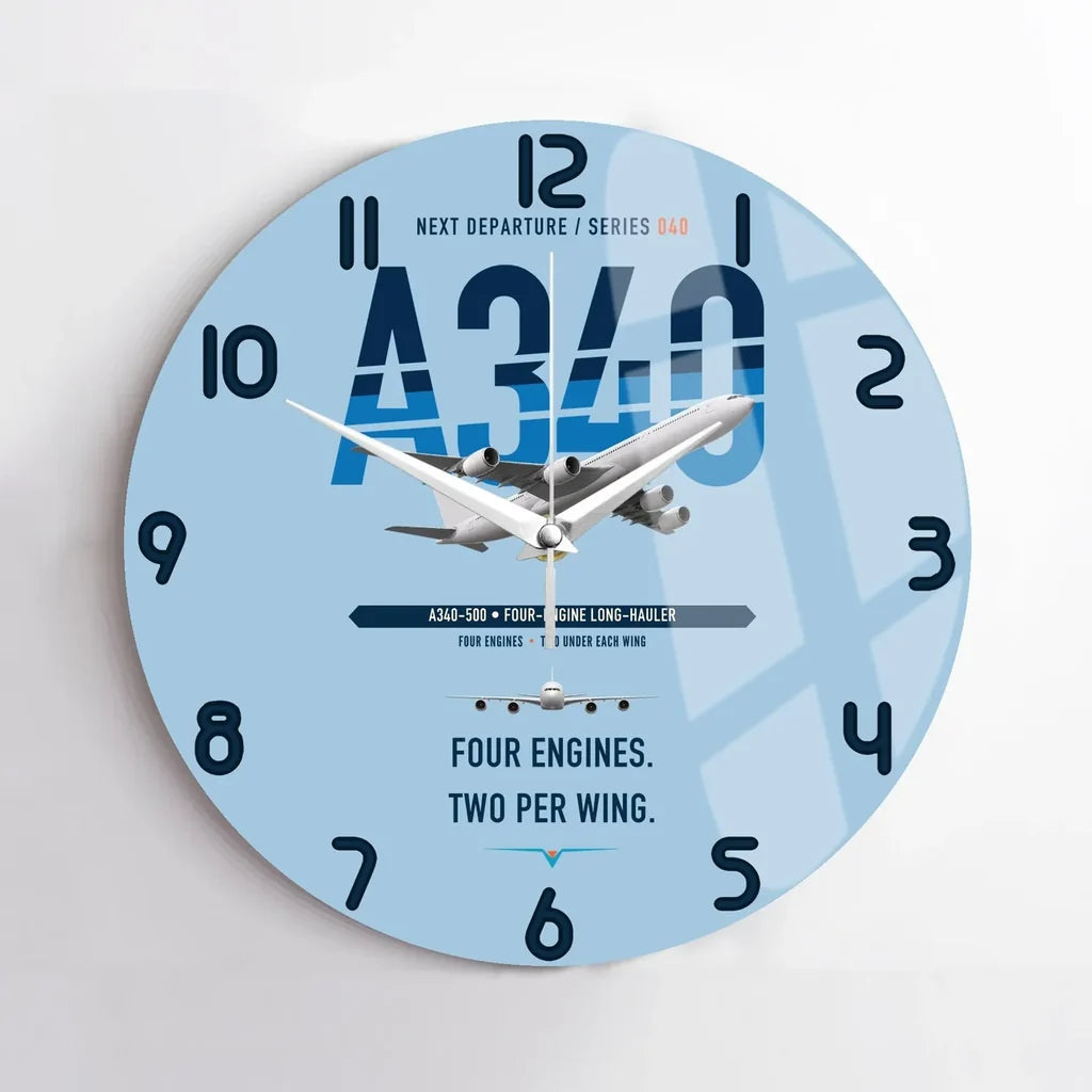 Airbus A340-500 design on light blue no frame wall clock