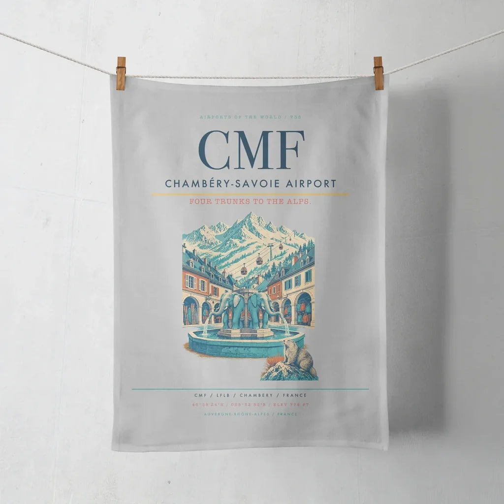 Chambéry-Savoie Airport (CMF) design on light gray towel