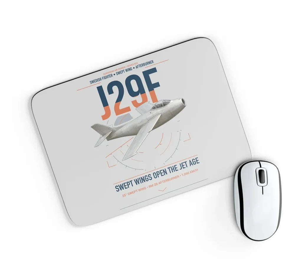 Saab J 29F Tunnan design on light gray rectangle mouse pad