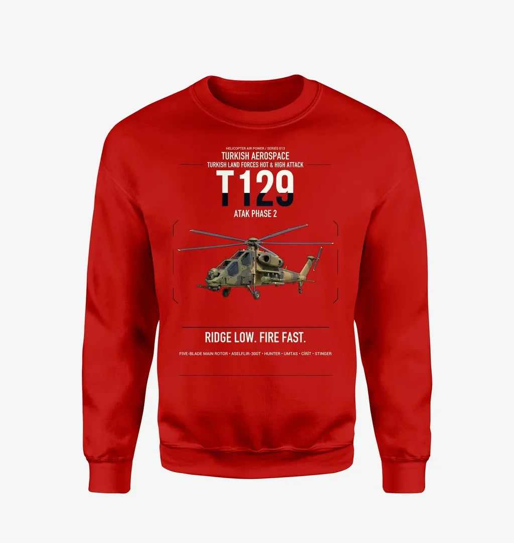 Turkish Aerospace T129 ATAK Phase 2 design on red sweatshirt