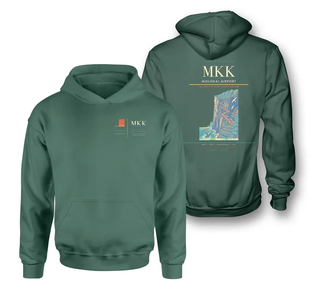 Molokai Airport (MKK) design on green double-side hoodie