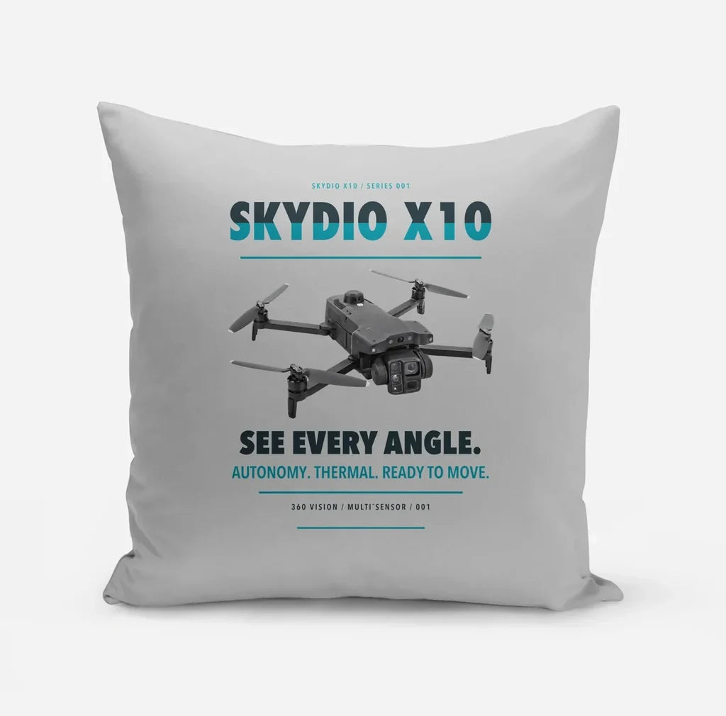 Skydio X10 design on light gray pillow