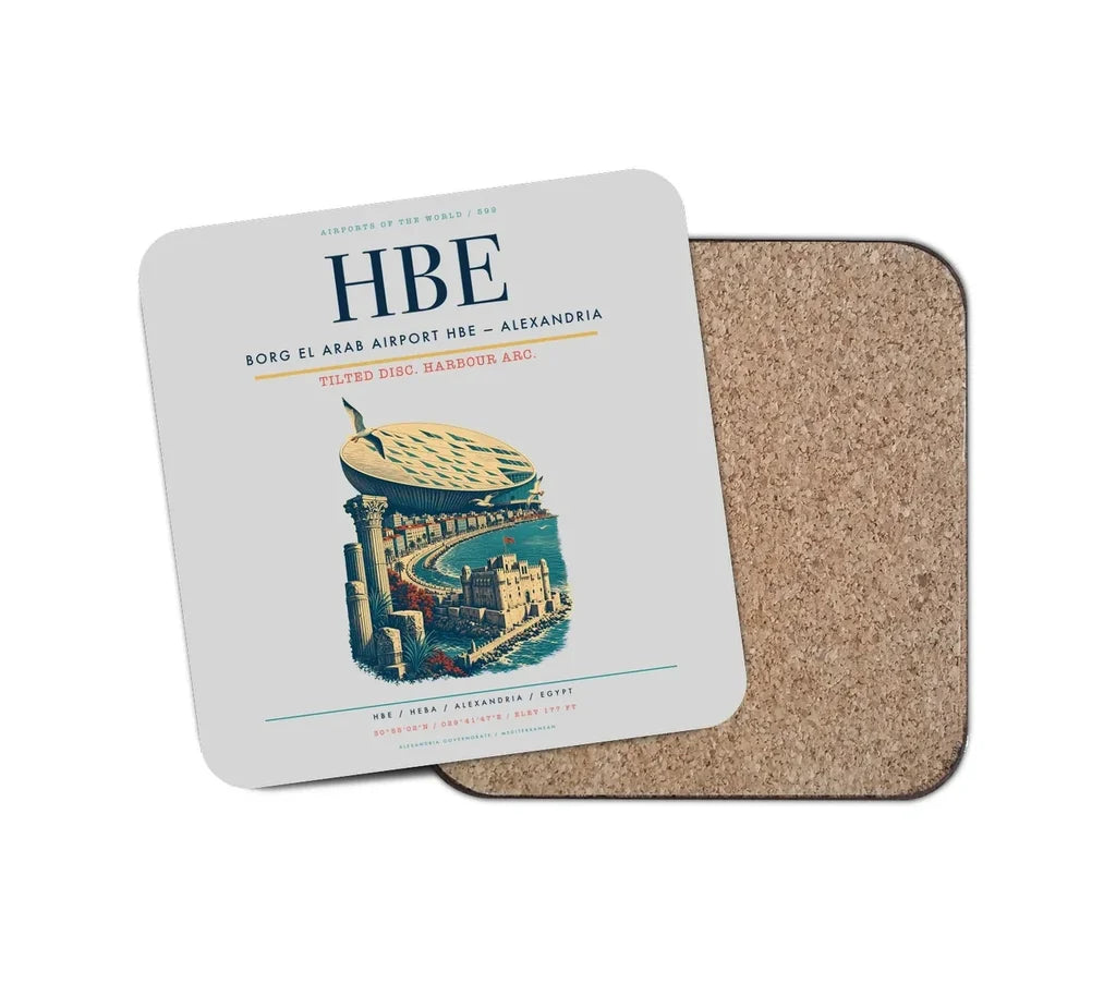 Borg El Arab Airport (HBE) design on light gray 1 piece coaster
