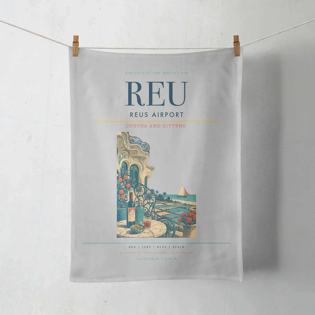 Reus Airport (REU) design on light gray towel