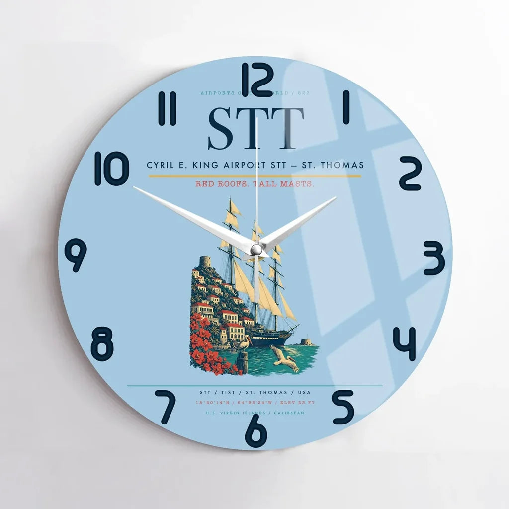 Cyril E. King Airport (STT) design on light blue no frame wall clock