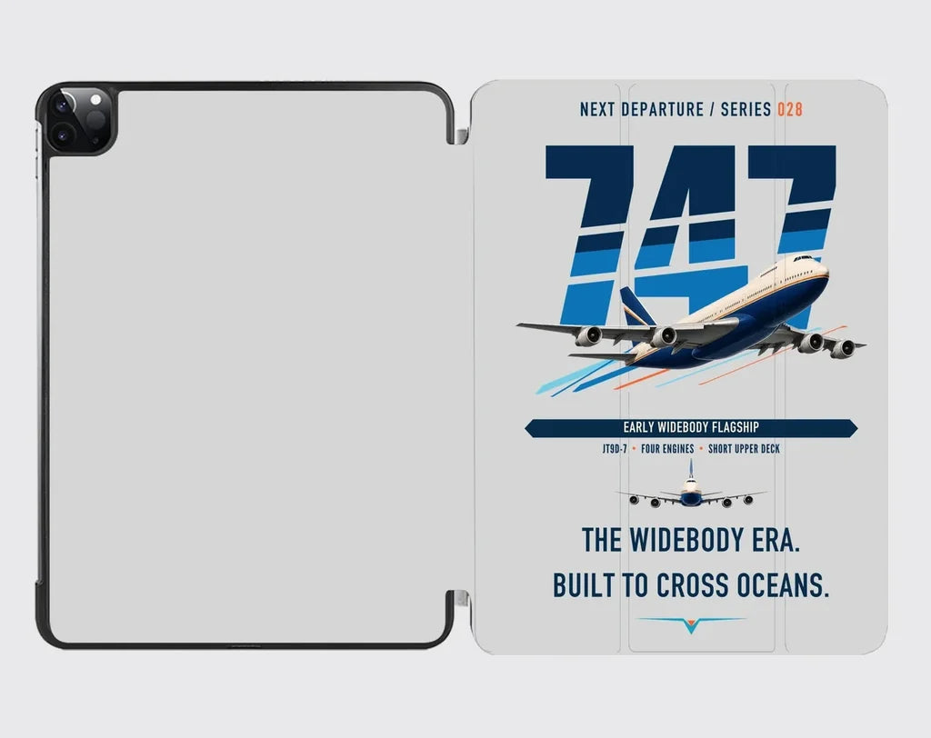 Boeing 747-200B design on light gray ipad tablet case