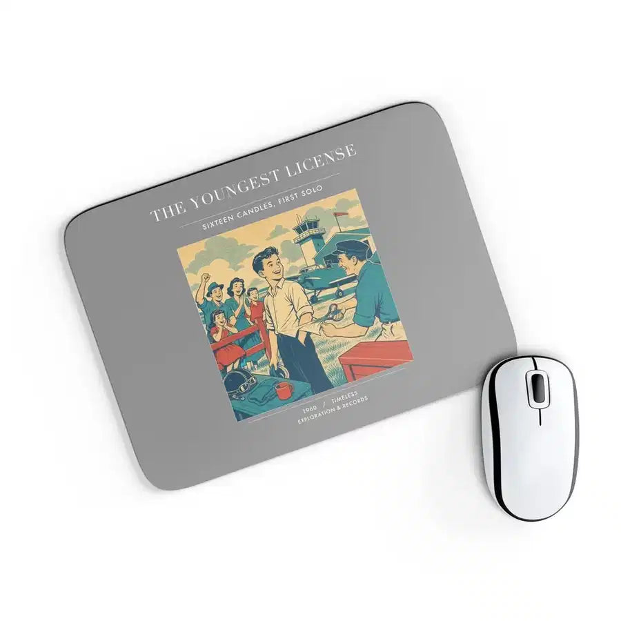 VINTAGE G4298 - The Youngest License - Designed Mouse Pads design on gray rectangle