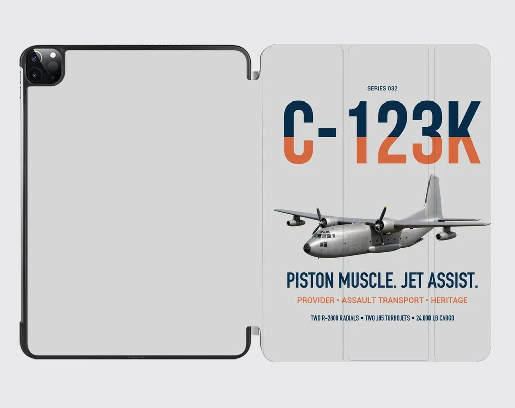 C-123K Provider design on light gray ipad tablet case