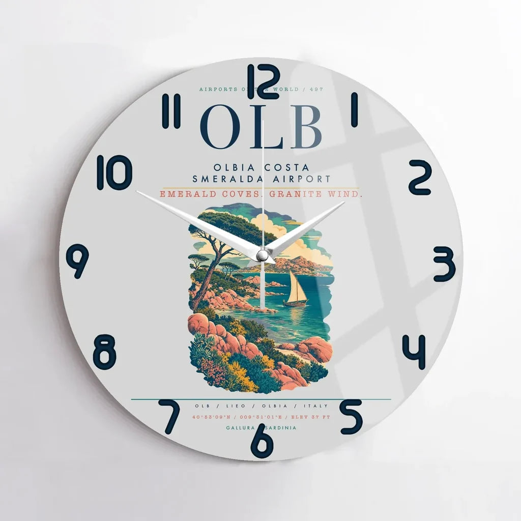 Olbia Costa Smeralda Airport (OLB) design on light gray no frame wall clock