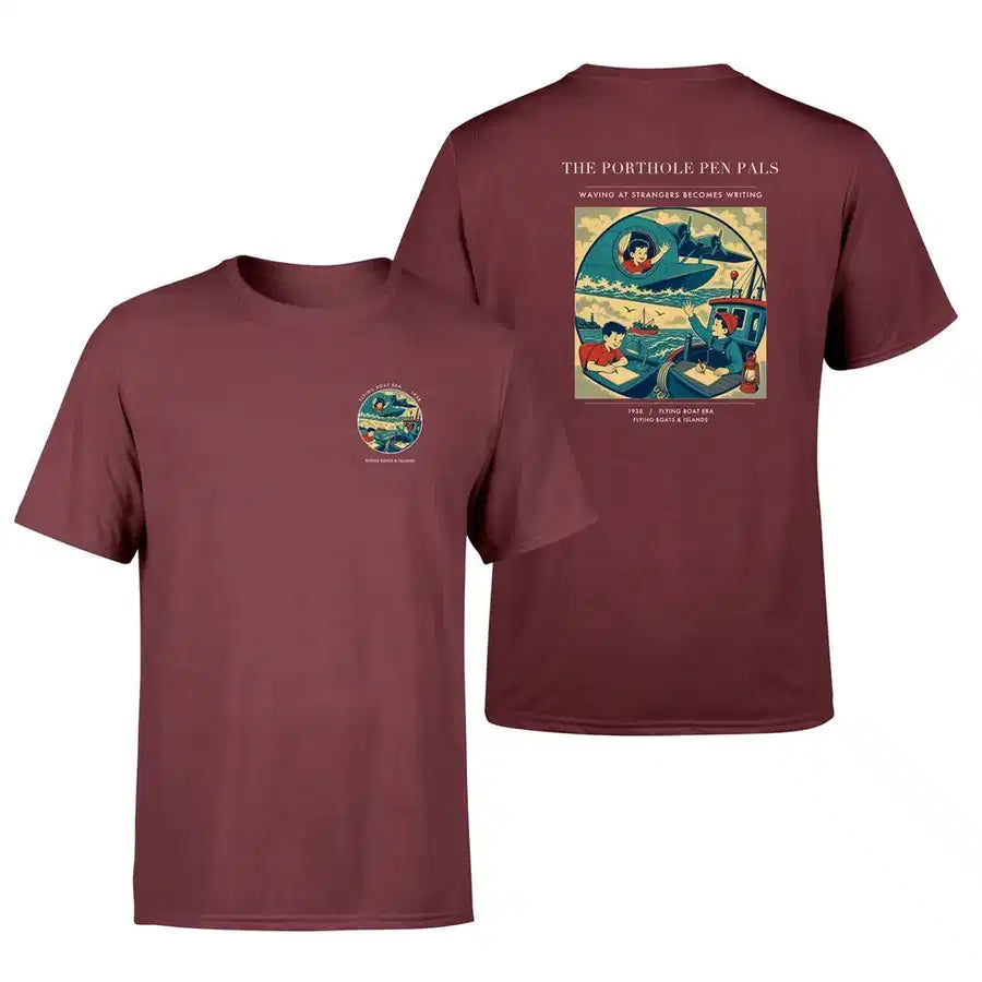 VINTAGE G4439 - The Porthole Pen Pals - Double-Side T-Shirt design on darkred double side t shirt