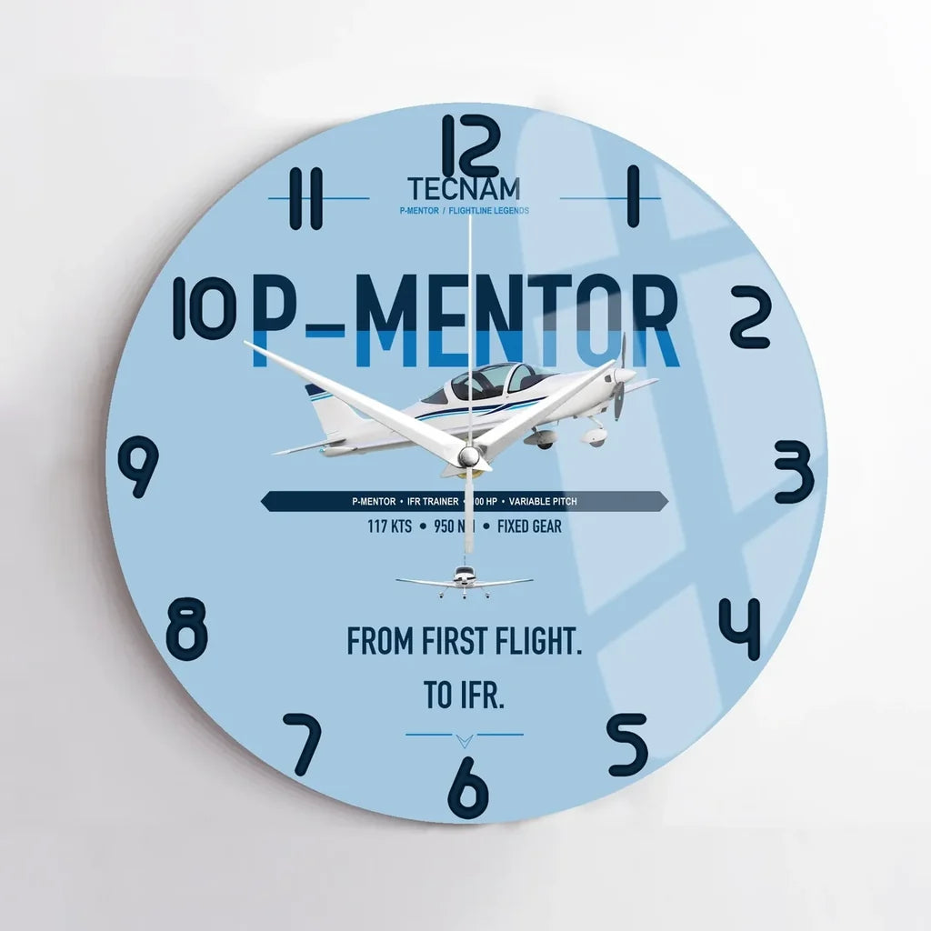 Tecnam P-Mentor design on light blue no frame wall clock
