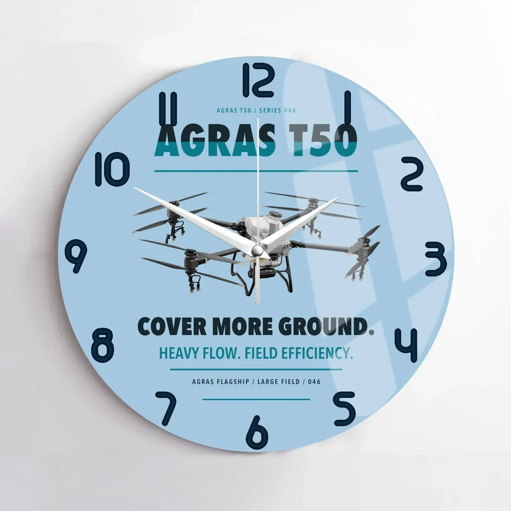 DJI Agras T50 design on light blue no frame wall clock