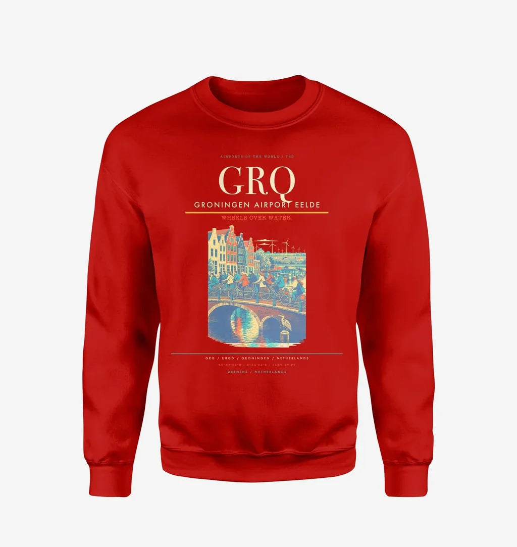 Groningen Airport Eelde (GRQ) design on red sweatshirt