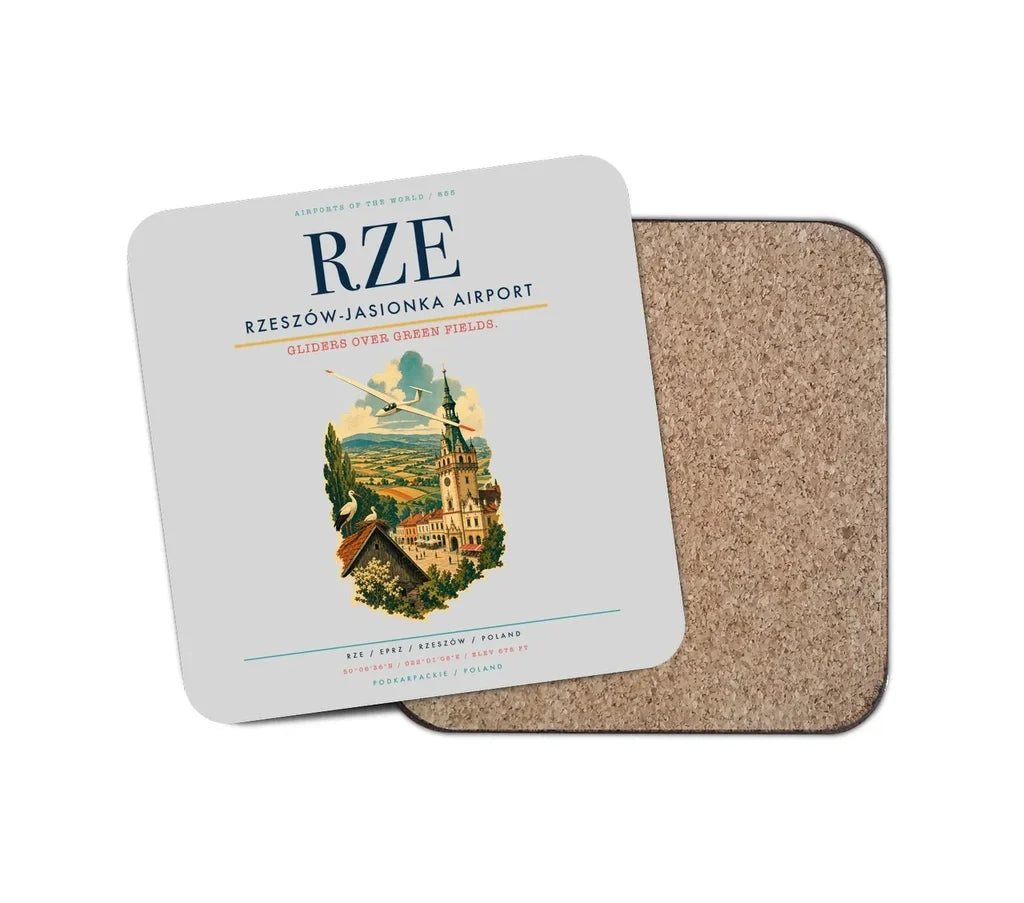 Rzeszów-Jasionka Airport (RZE) design on light gray 1 piece coaster