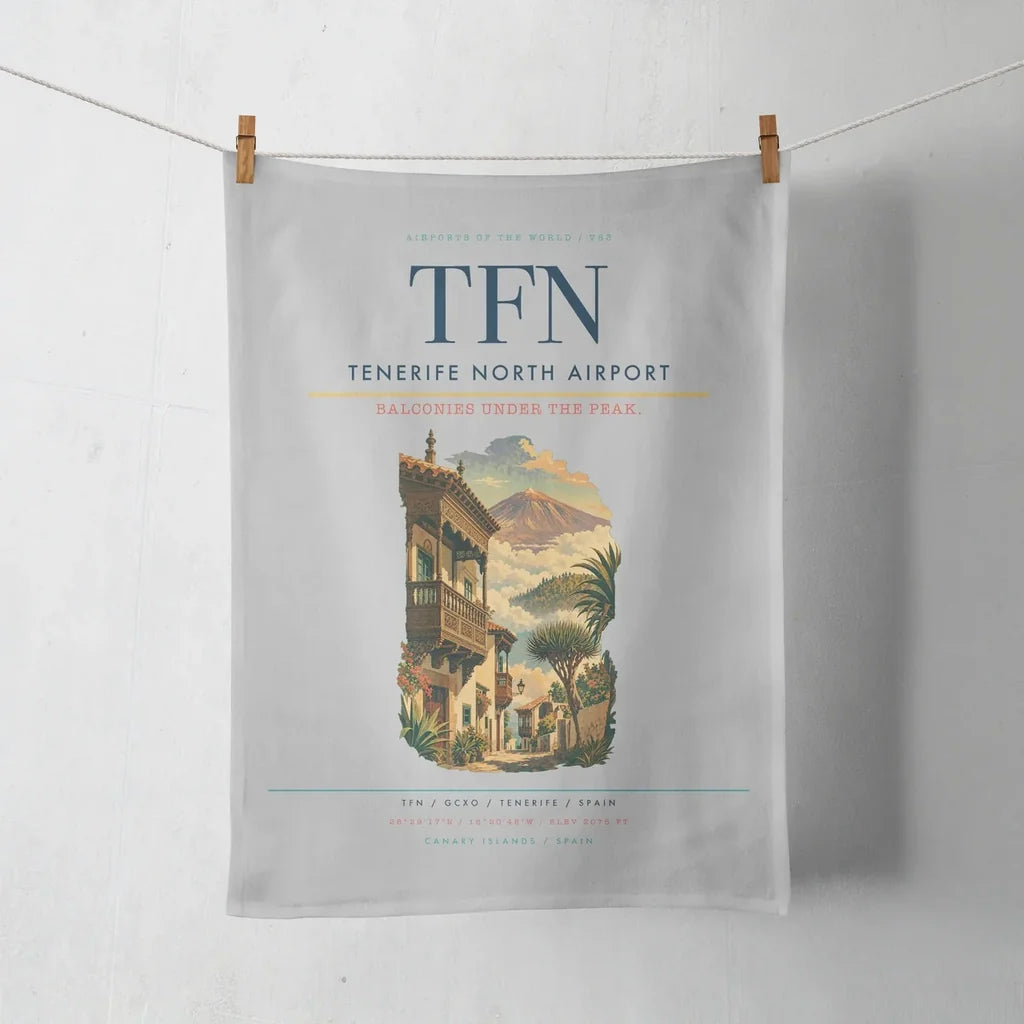 Tenerife North Airport (TFN) design on light gray towel