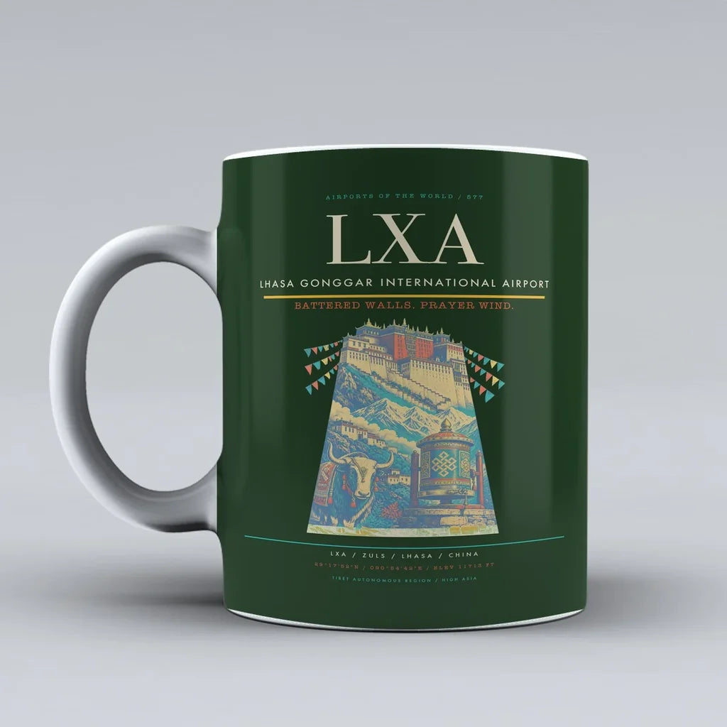 Gonggar International Airport LXA Mug design on dark green lhasa