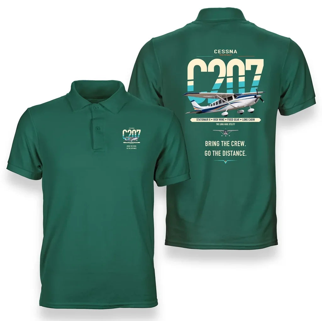 Cessna T207A Stationair 8 design on green double-side polo t-shirt, double-side print