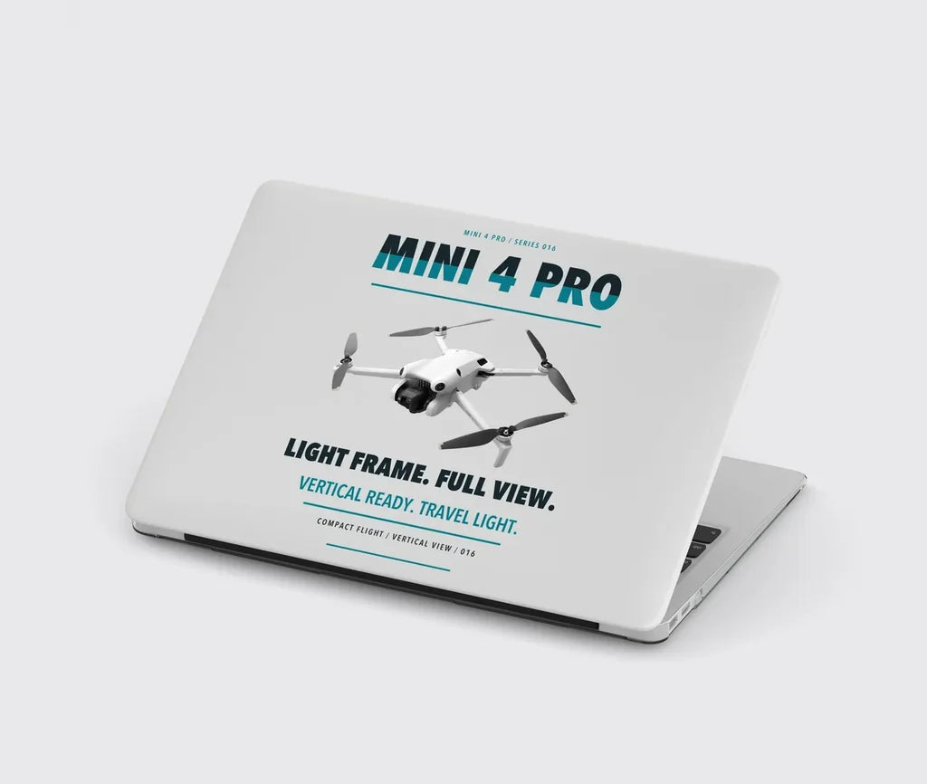 DJI Mini 4 Pro design on light gray MacBook case