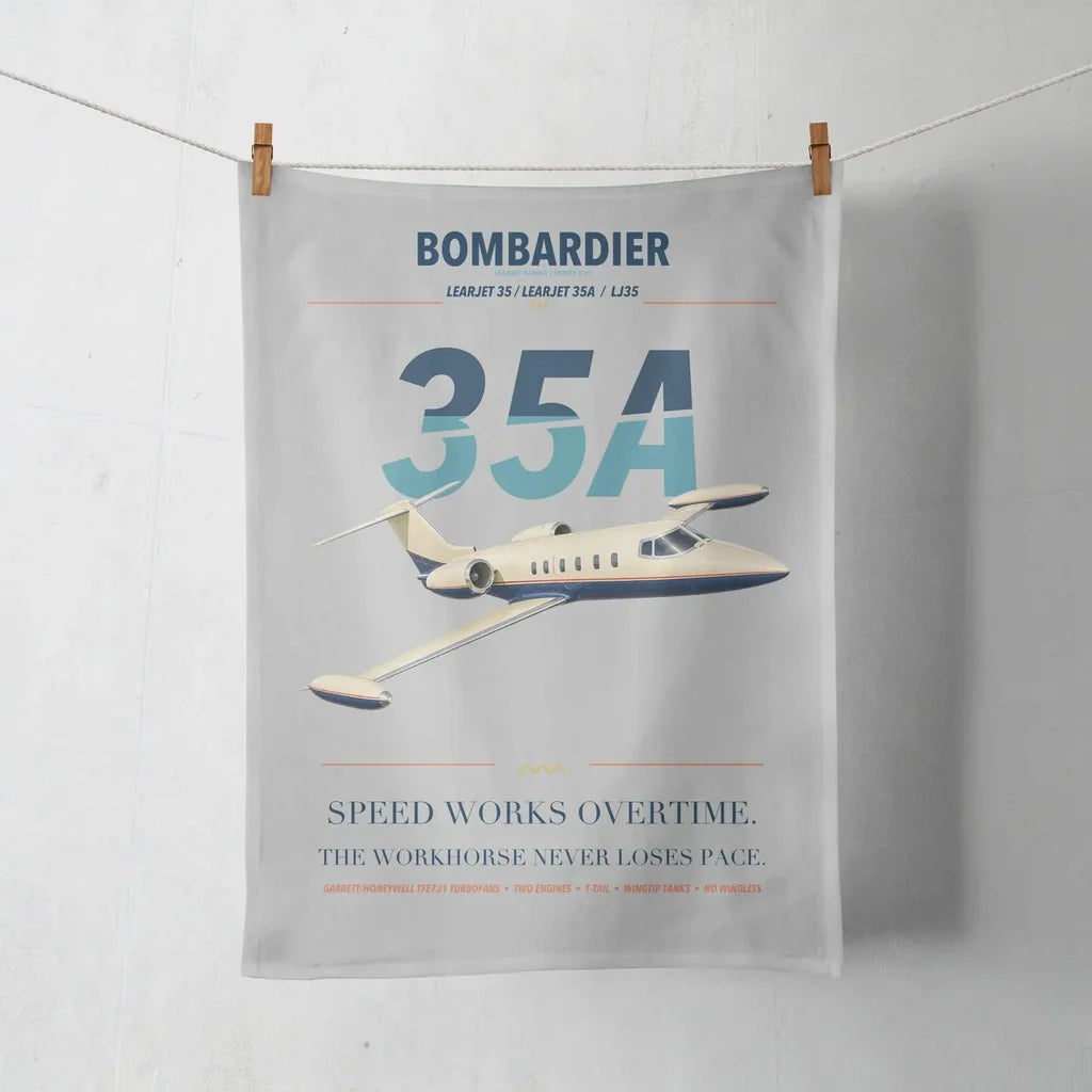 Bombardier Learjet 35A design on light gray towel