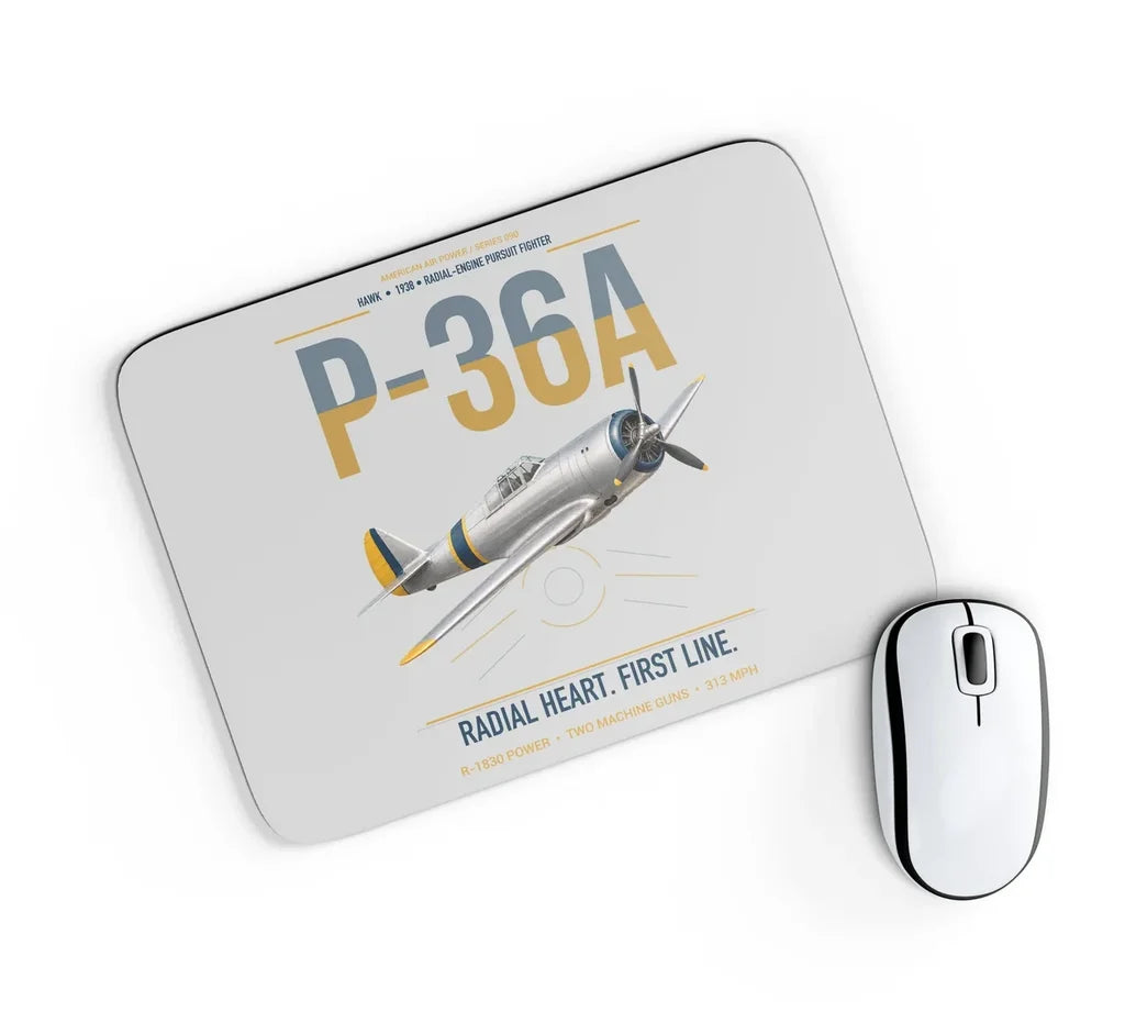P-36A Hawk design on light gray rectangle mouse pad