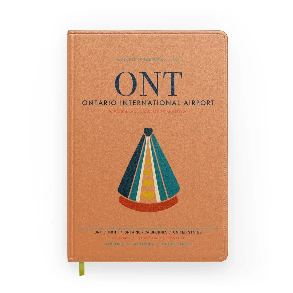 Ontario International Airport (ONT) design on orange notebook