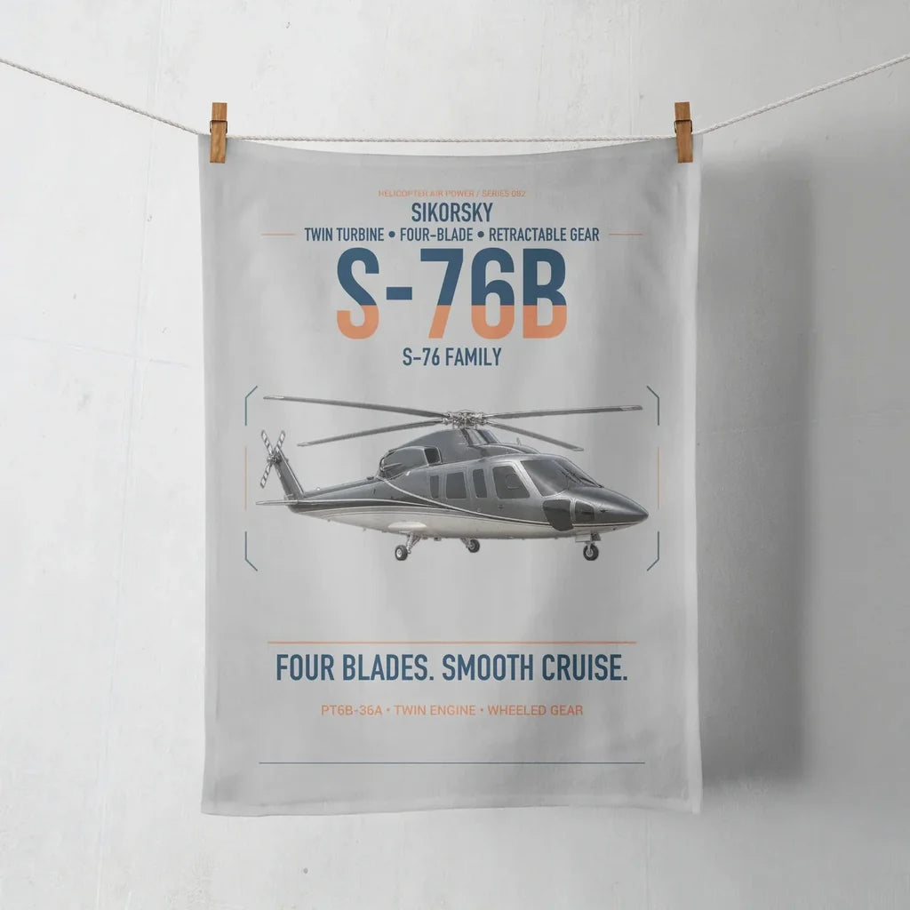 Sikorsky S-76B design on light gray towel