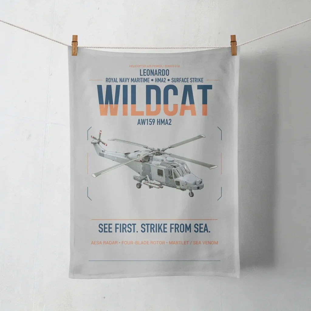 Leonardo AW159 Wildcat HMA2 design on light gray towel