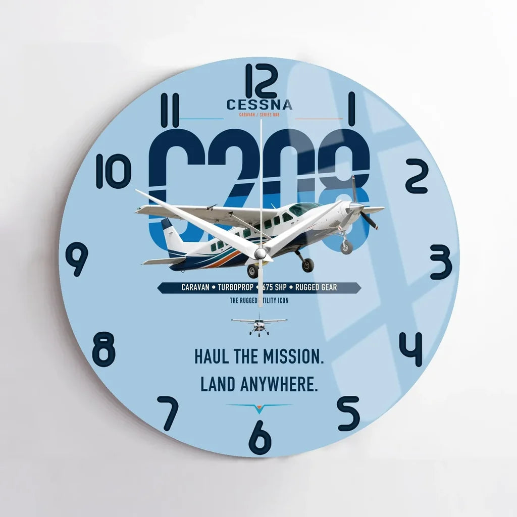 Cessna 208 Caravan design on light blue no frame wall clock