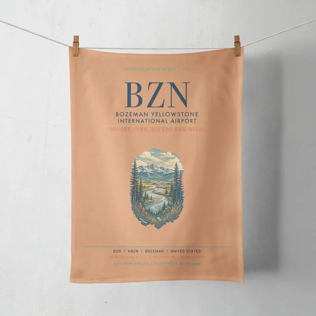 Bozeman Yellowstone International Airport (BZN) design on orange towel
