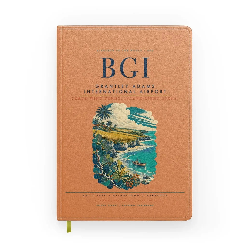 Grantley Adams International Airport (BGI) design on orange notebook