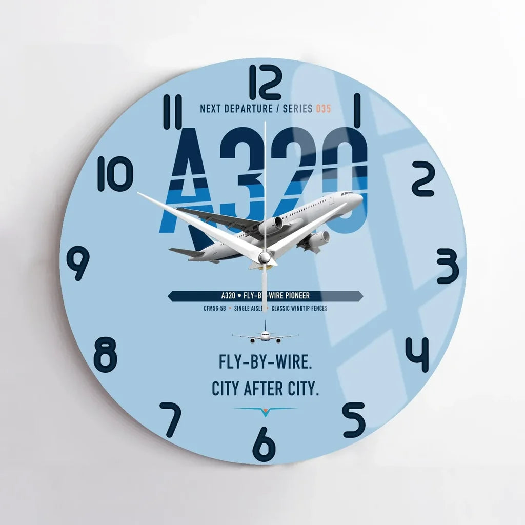 Airbus A320 design on light blue no frame wall clock