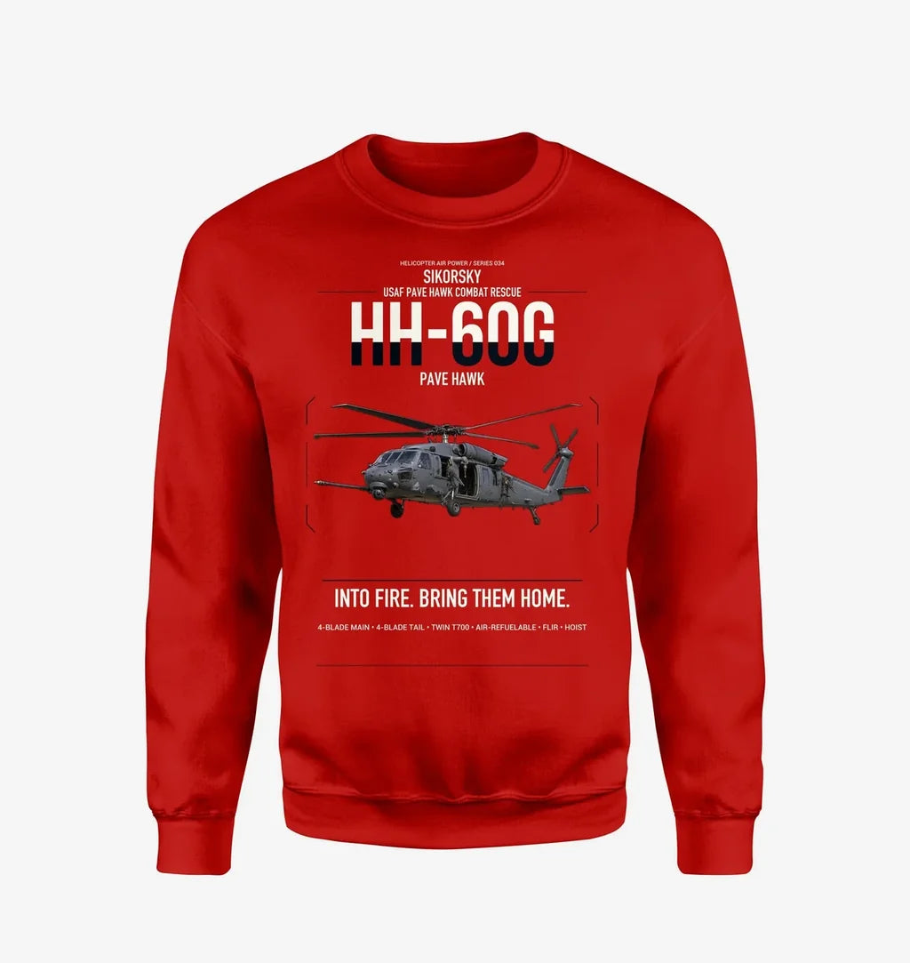 Sikorsky HH-60G Pave Hawk design on red sweatshirt