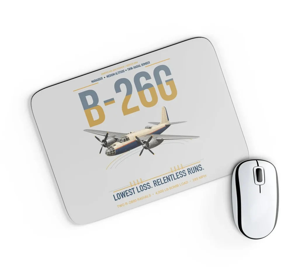 B-26G Marauder design on light gray rectangle mouse pad