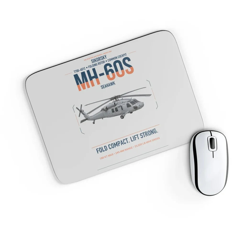 Sikorsky MH-60S Seahawk design on light gray rectangle mouse pad