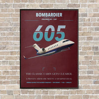 Thumbnail for Bombardier Challenger 605 vertical canvas print - framed - dark red background