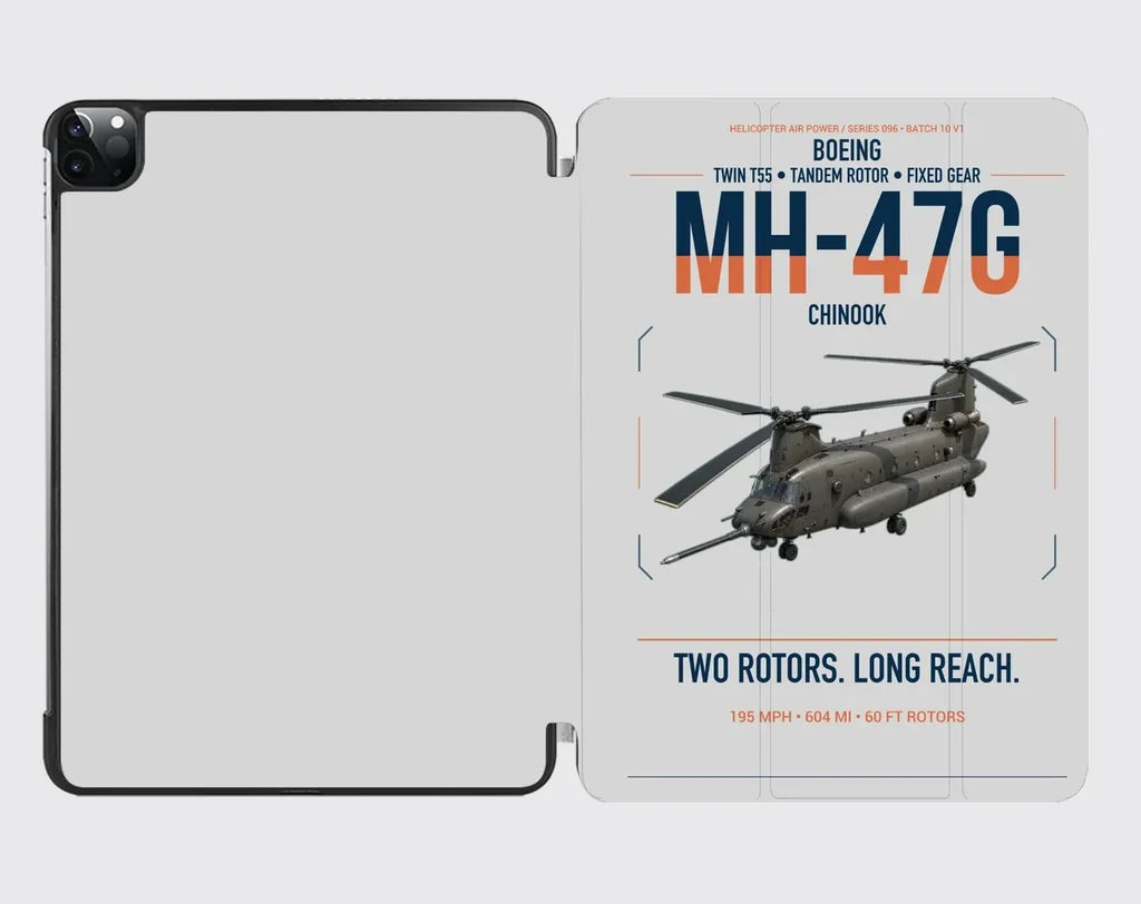 Boeing MH-47G Chinook design on light gray ipad tablet case