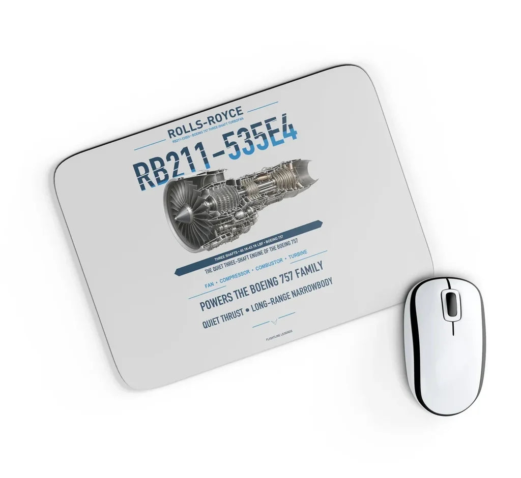 RB211-535E4 design on light gray rectangle mouse pad