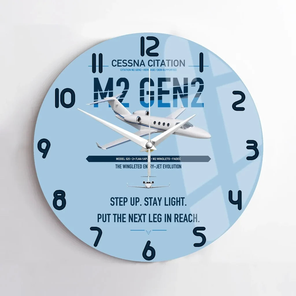 Cessna Citation M2 Gen2 design on light blue no frame wall clock