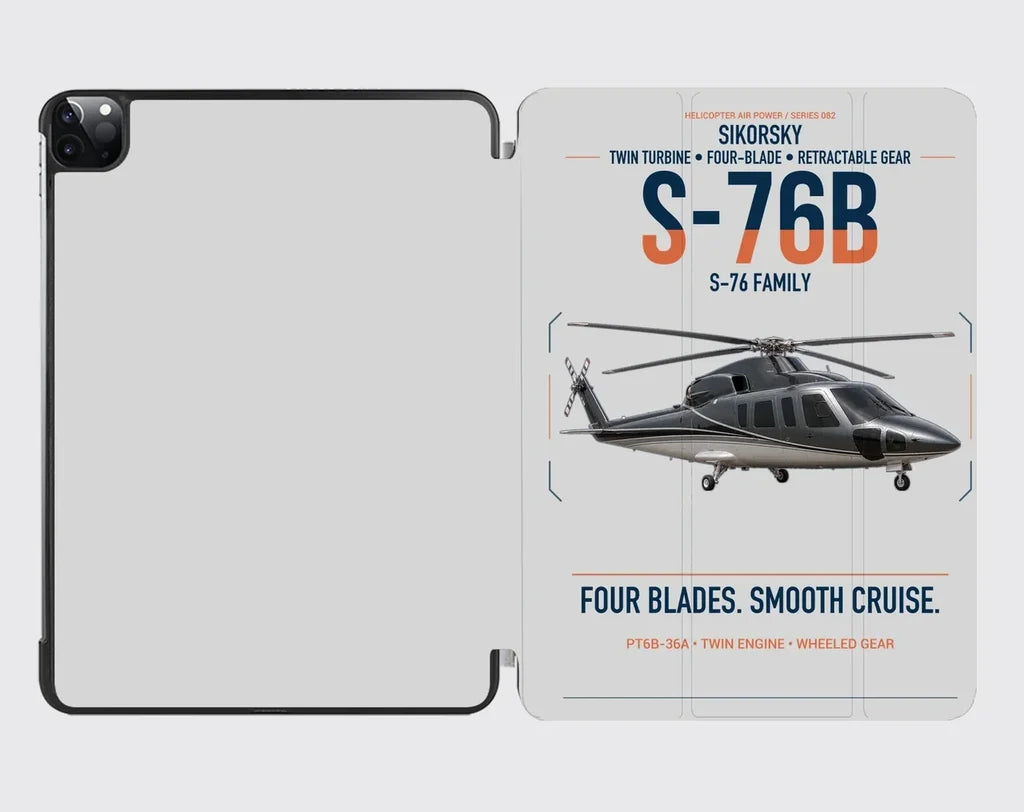 Sikorsky S-76B design on light gray ipad tablet case