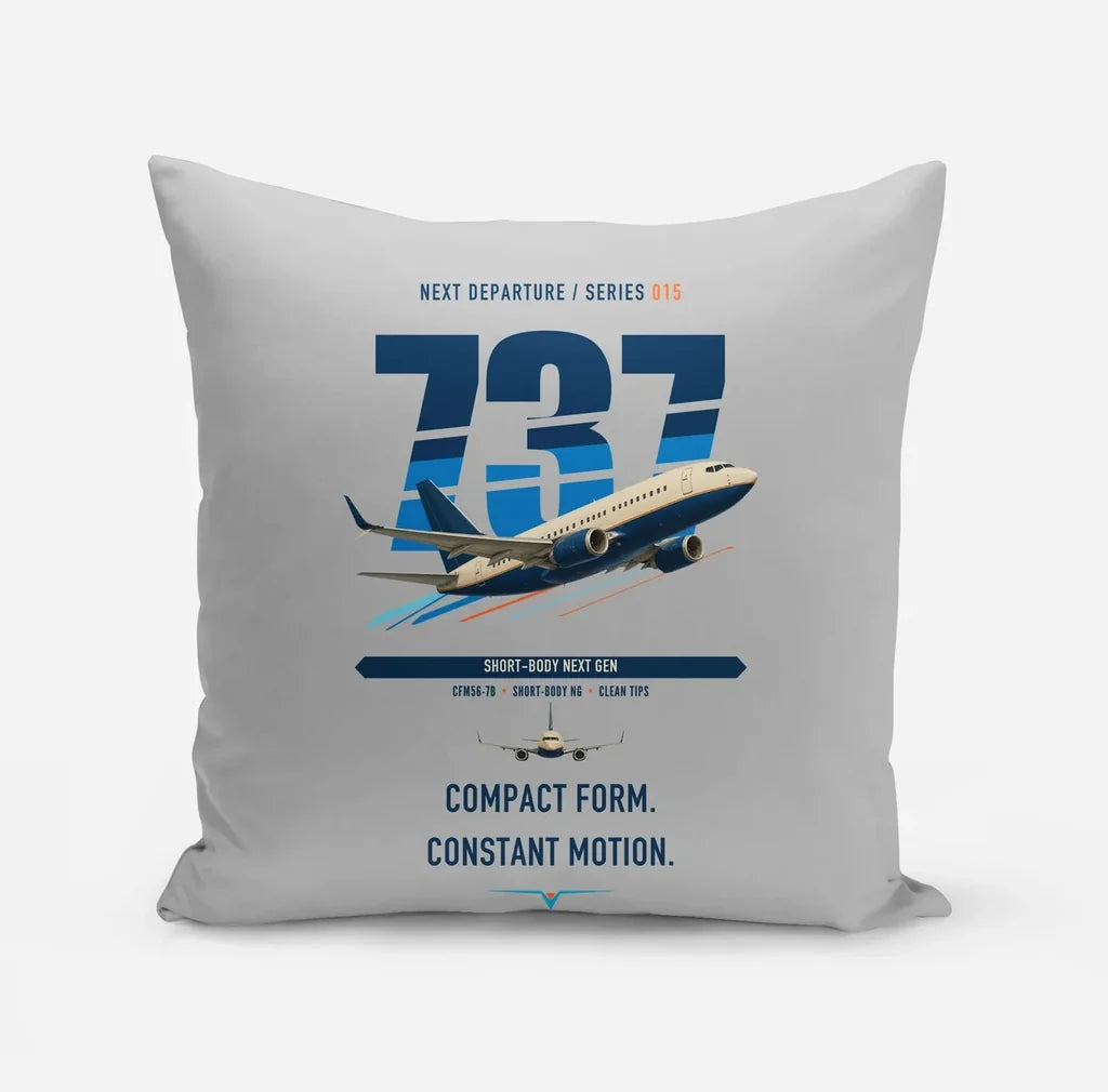 Boeing 737-700 NG design on light gray pillow